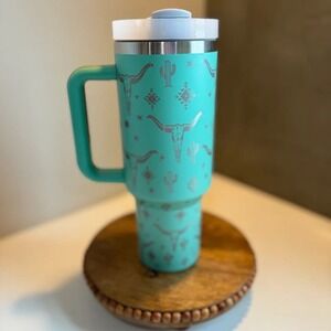 Rugged Charm: Lake‎ Green Western Bull Laser-Engraved 40oz Tumbler